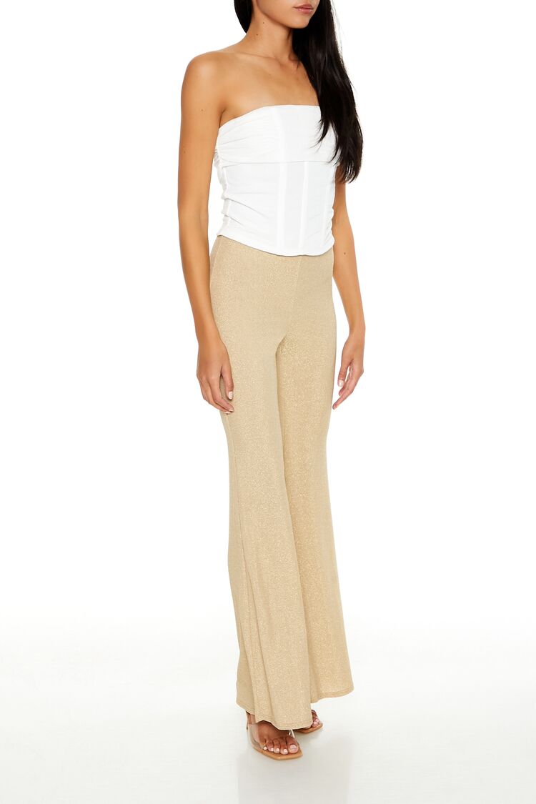  Forever 21 Glitter High-Rise Flare Pants - champagne - Bonton