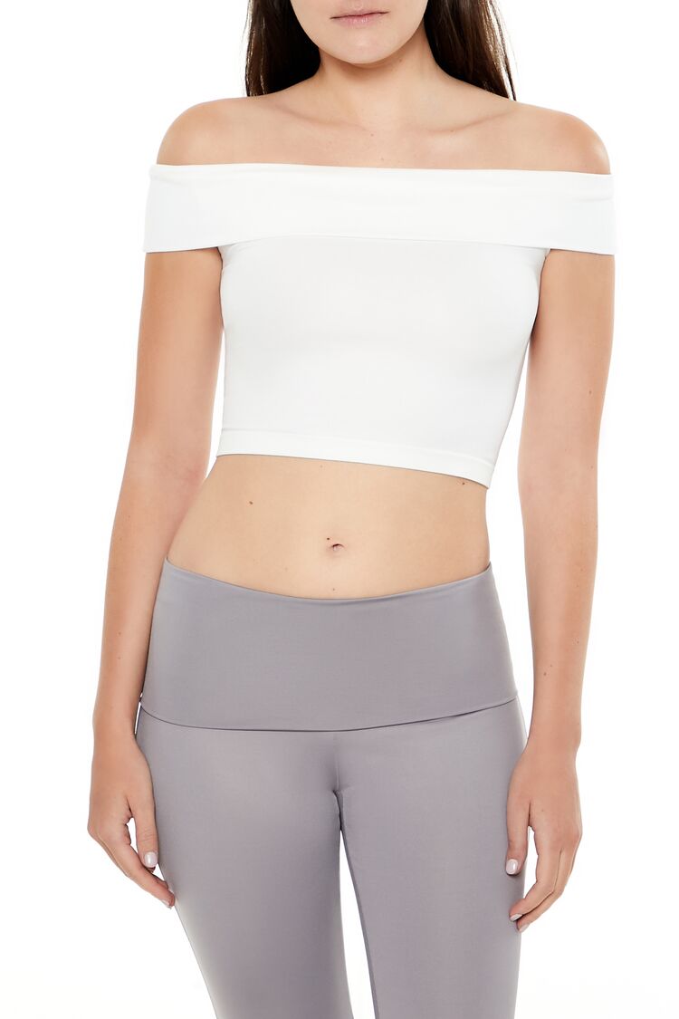  Forever 21 Seamless Off-the-Shoulder Crop Top - white - Bonton