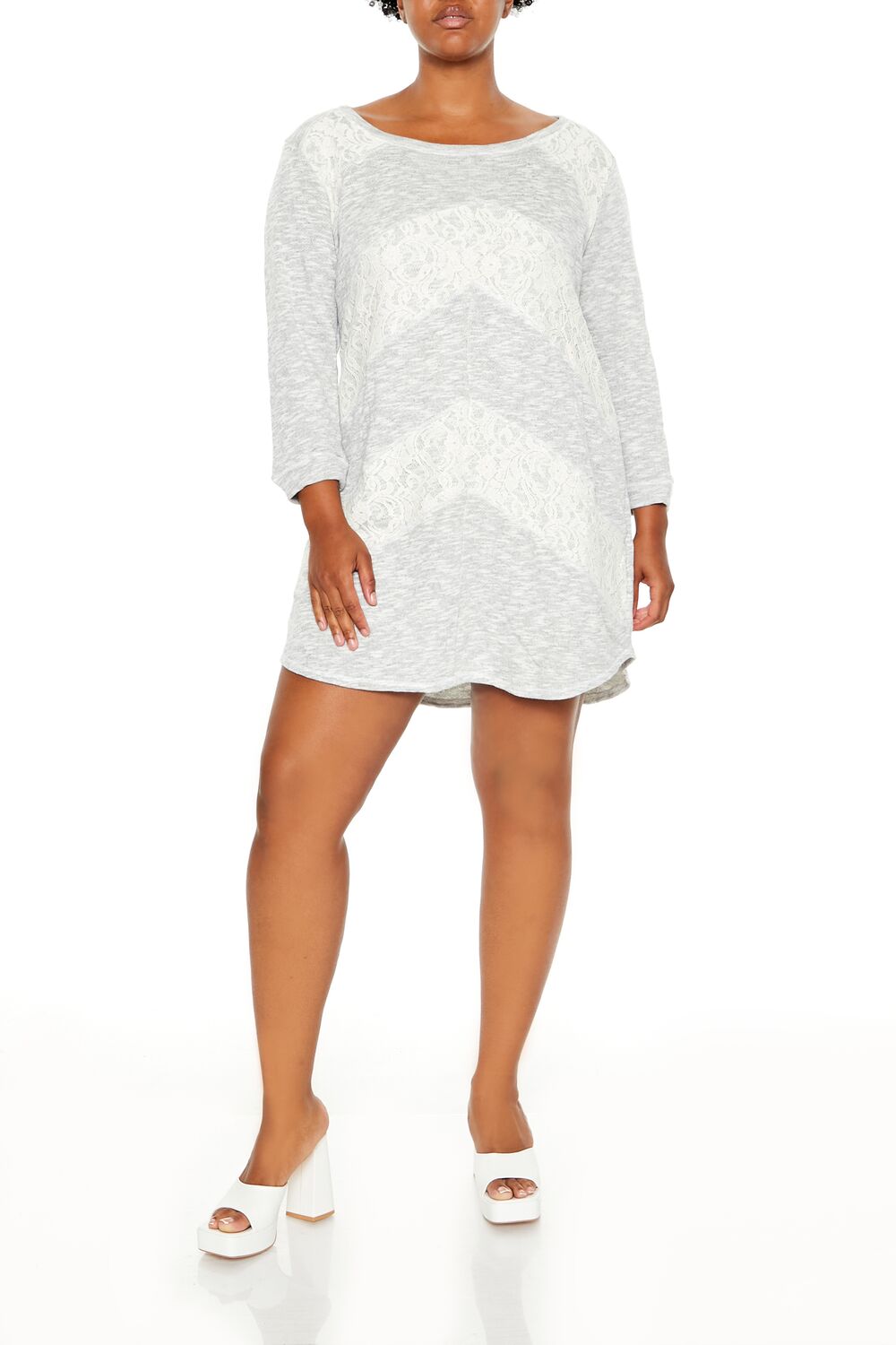  Forever 21 Plus Size Lace Chevron Mini Dress - neutral-grey-swatch - Bonton
