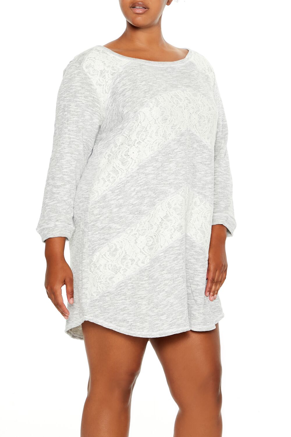  Forever 21 Plus Size Lace Chevron Mini Dress - neutral-grey-swatch - Bonton