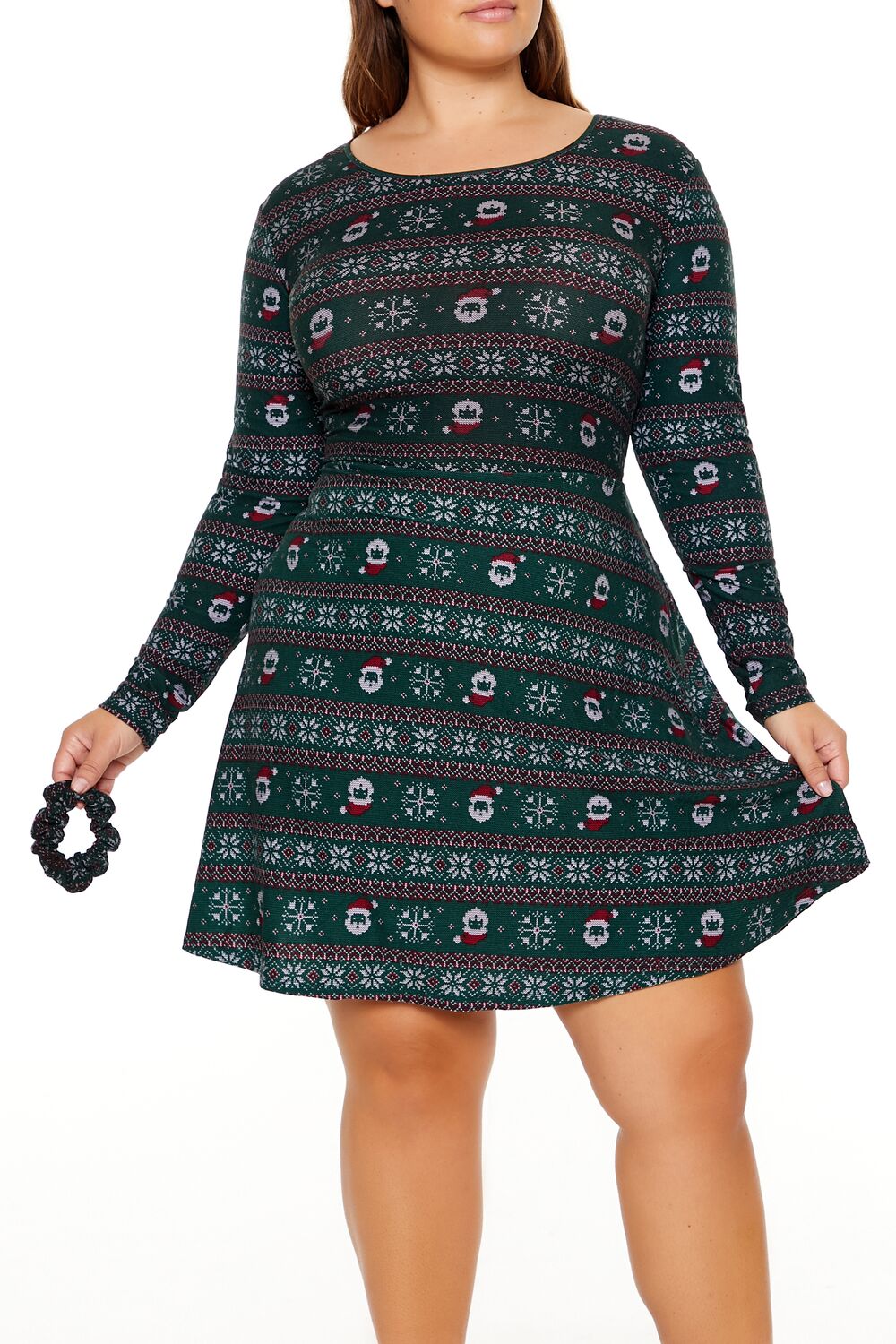  Forever 21 Plus Size Fair Isle Mini Dress & Scrunchie Set - green-swatch - Bonton