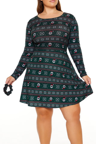 Plus Size Fair Isle Mini Dress & Scrunchie Set