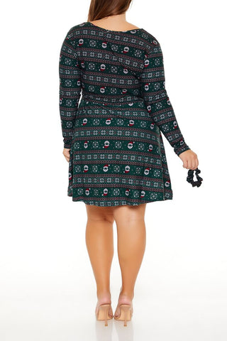 Plus Size Fair Isle Mini Dress & Scrunchie Set