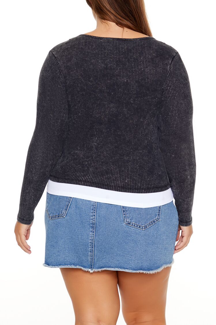  Forever 21 Plus Size Ribbed Henley Top - brown white - Bonton