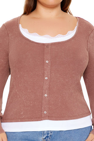 Plus Size Ribbed Henley Top