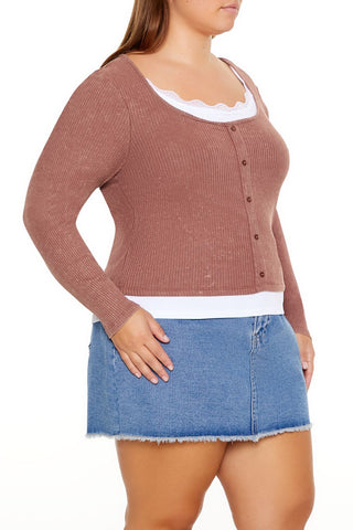 Plus Size Ribbed Henley Top