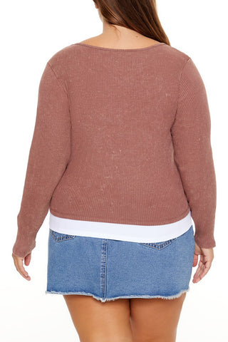 Plus Size Ribbed Henley Top