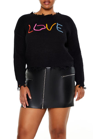 Plus Size Love Embroidered Sweater
