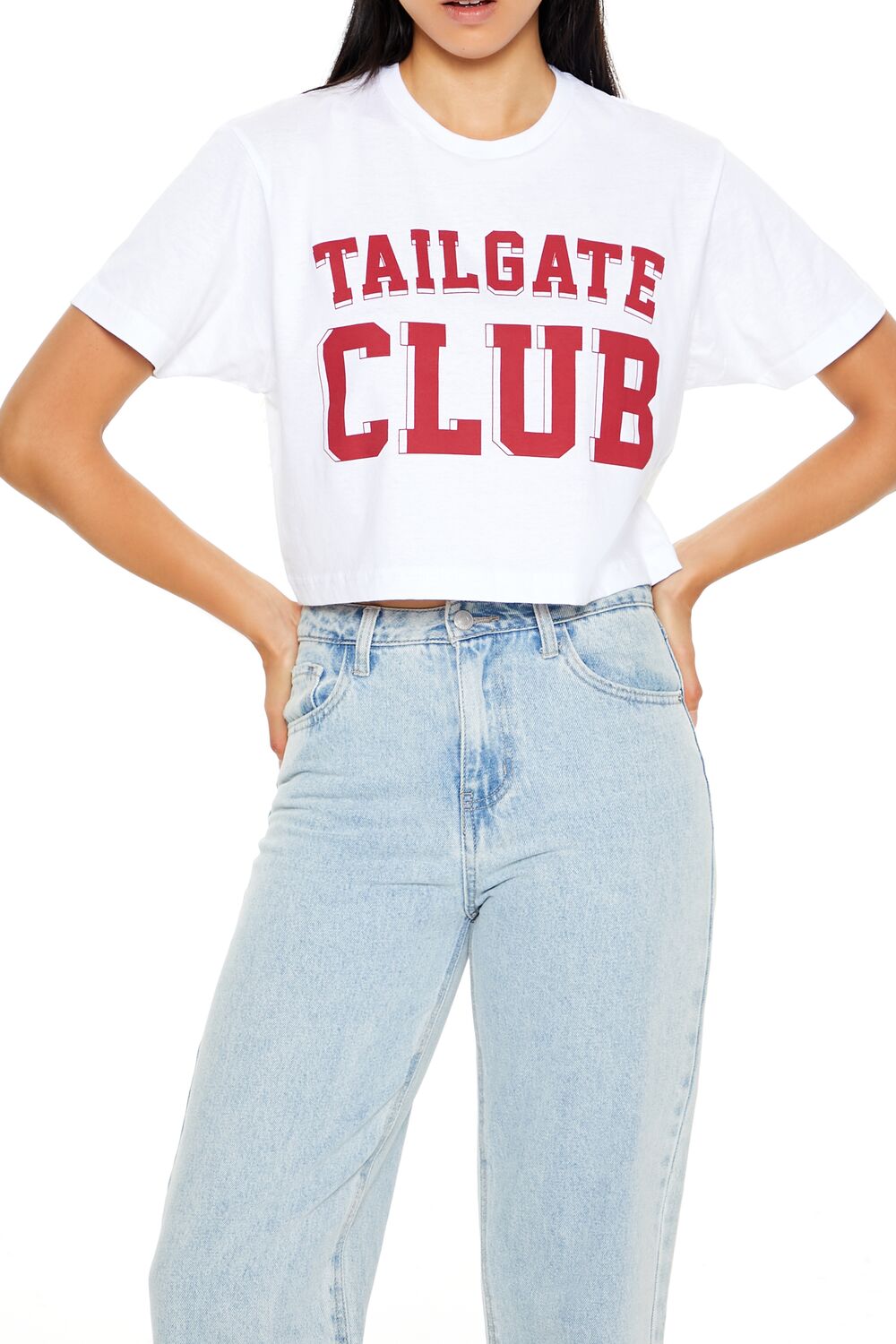  Forever 21 Tailgate Club Graphic Baby Tee - white red - Bonton