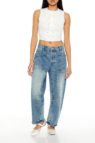 Sweater-Knit Lace-Up Crop Top