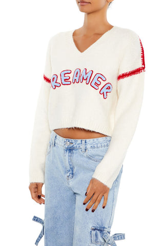 Dreamer Patch Fuzzy Knit Sweater