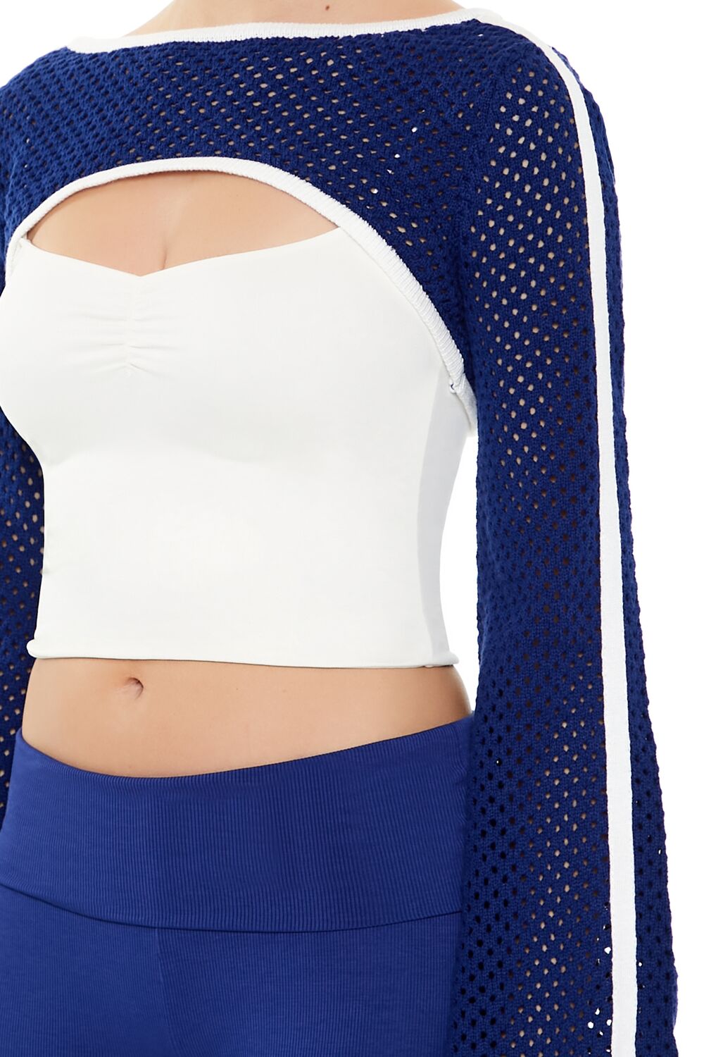  Forever 21 Netted Crochet Shrug Sweater - blue white - Bonton