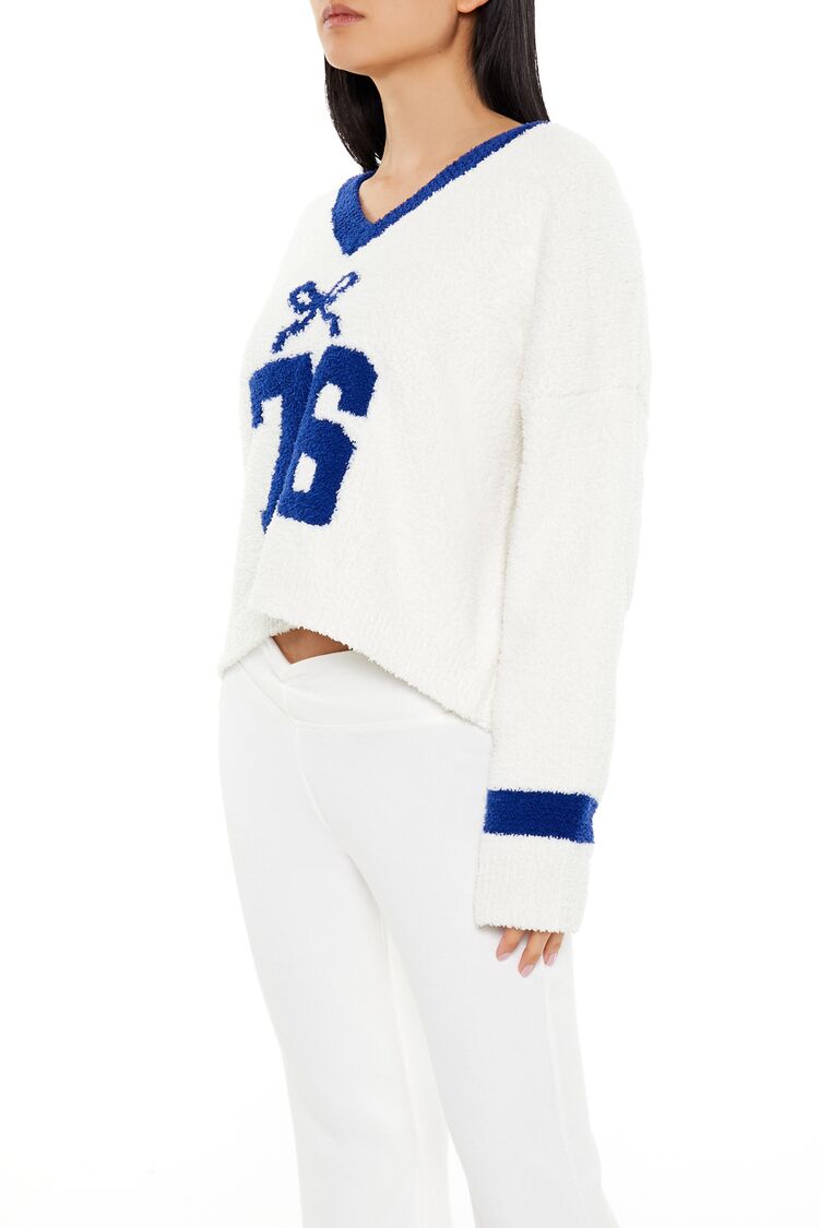 Forever 21 Bow 76 Fuzzy Knit Sweater - white blue - Bonton