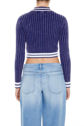 Varsity-Striped Zip-Up Sweater