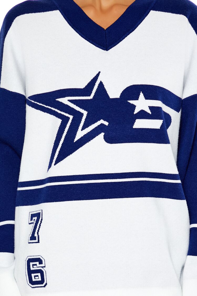  Forever 21 Colorblock Star 6 Sweater - white blue - Bonton