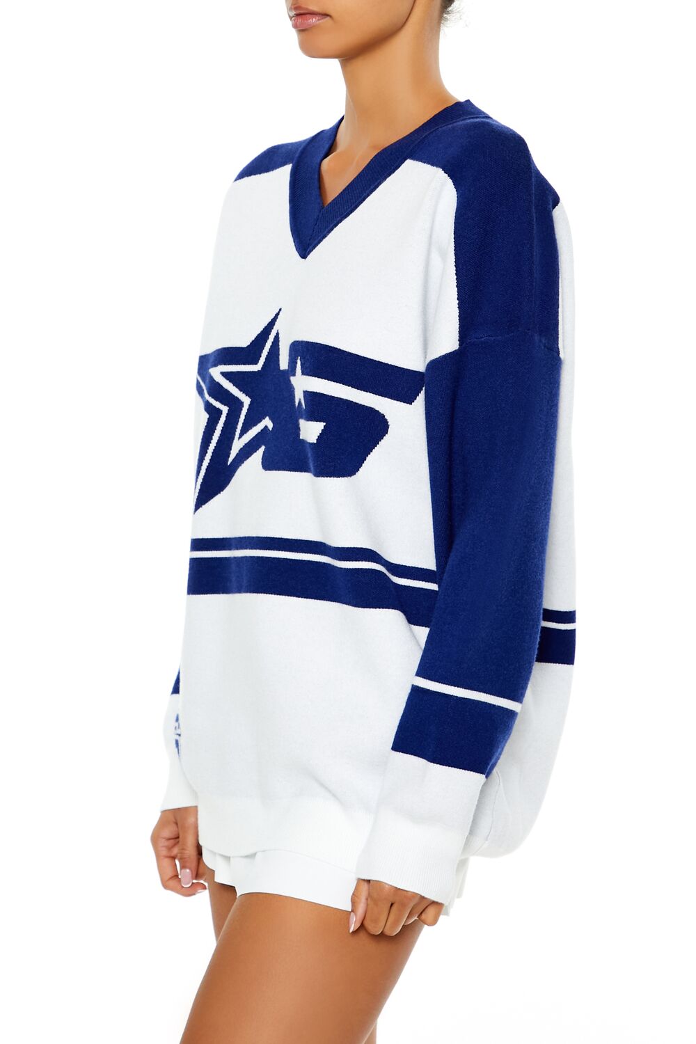  Forever 21 Colorblock Star 6 Sweater - white blue - Bonton