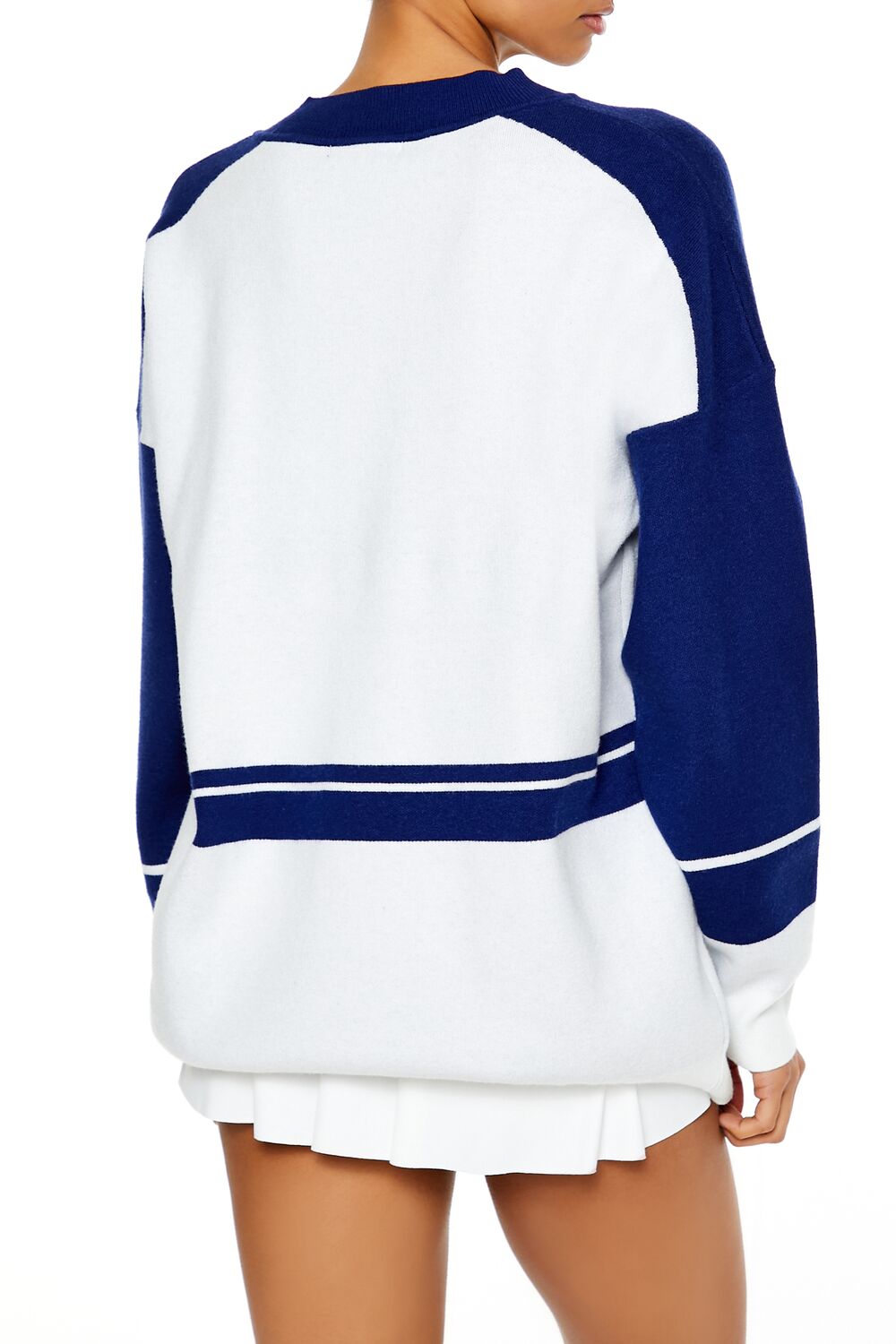  Forever 21 Colorblock Star 6 Sweater - white blue - Bonton