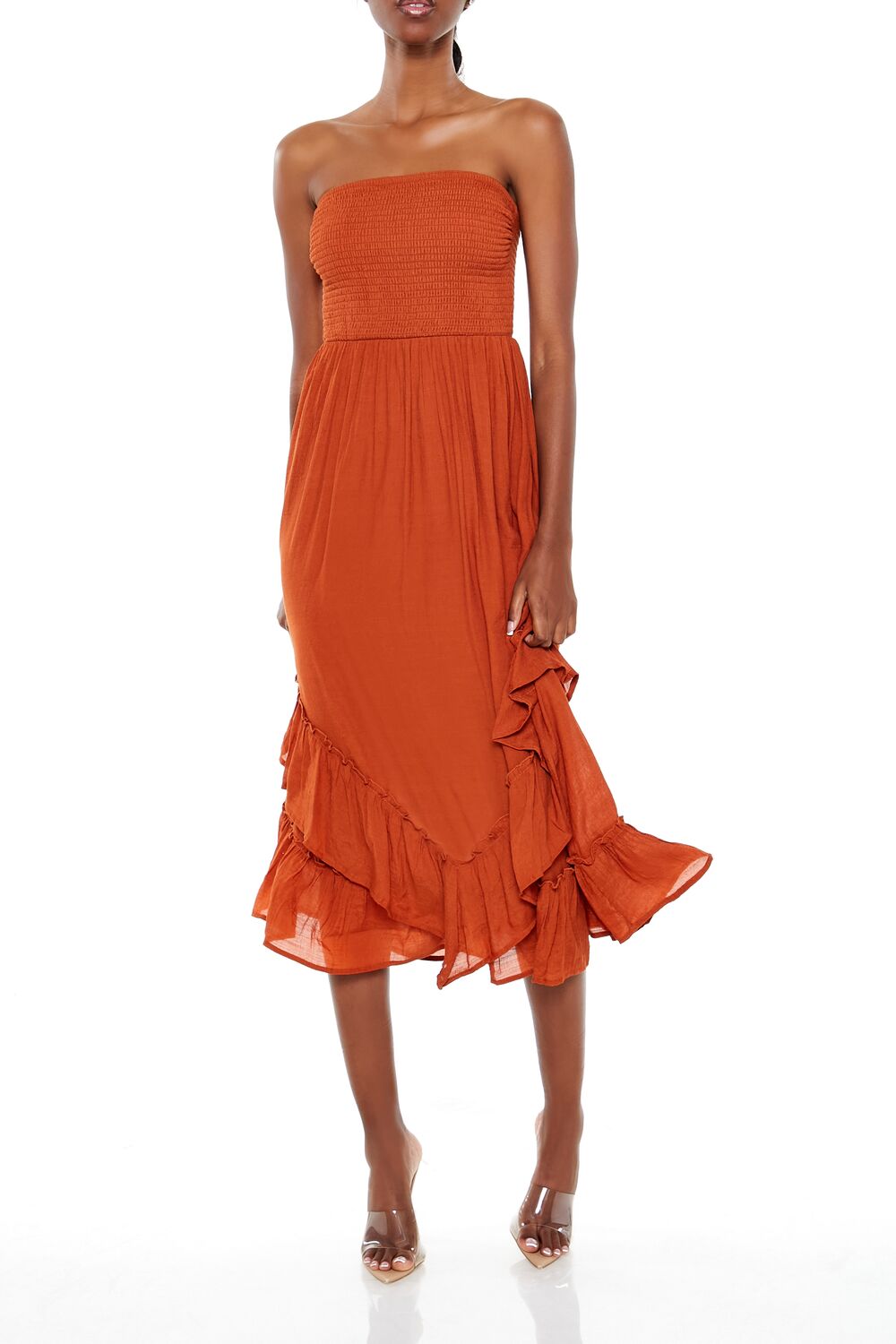  Forever 21 Strapless Layered Midi Dress - copper-swatch - Bonton