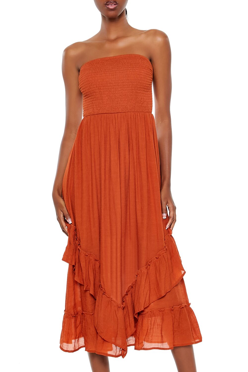  Forever 21 Strapless Layered Midi Dress - copper-swatch - Bonton