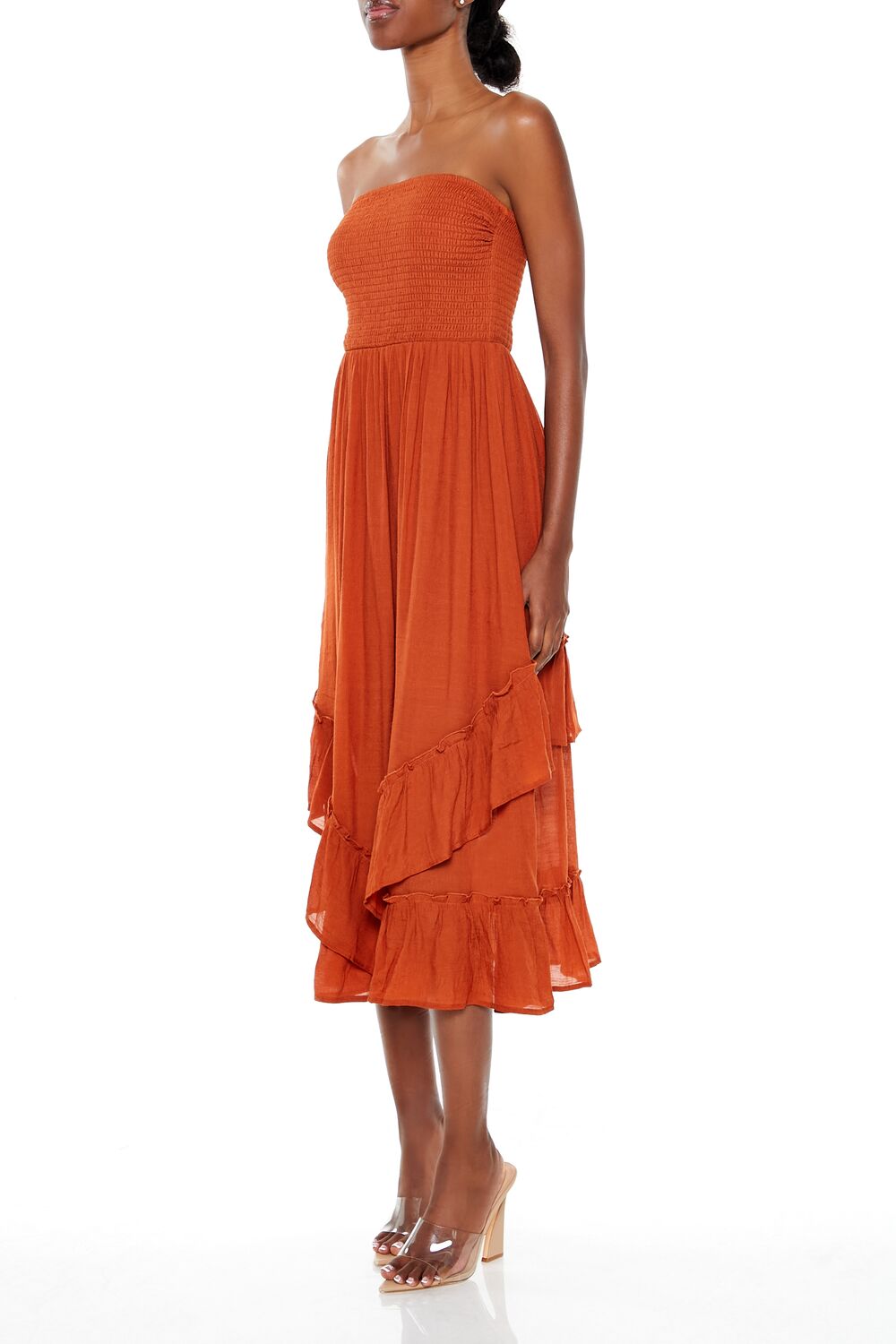  Forever 21 Strapless Layered Midi Dress - copper-swatch - Bonton