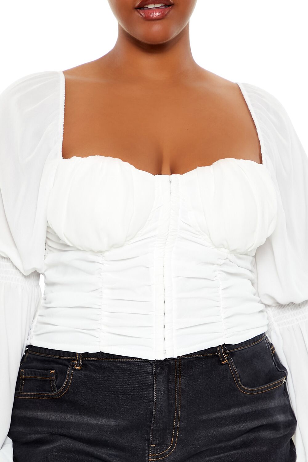  Forever 21 Plus Size Ruched Sweetheart Top - white - Bonton