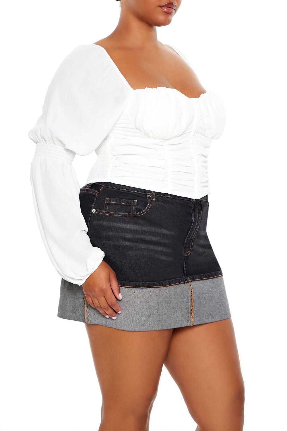  Forever 21 Plus Size Ruched Sweetheart Top - white - Bonton