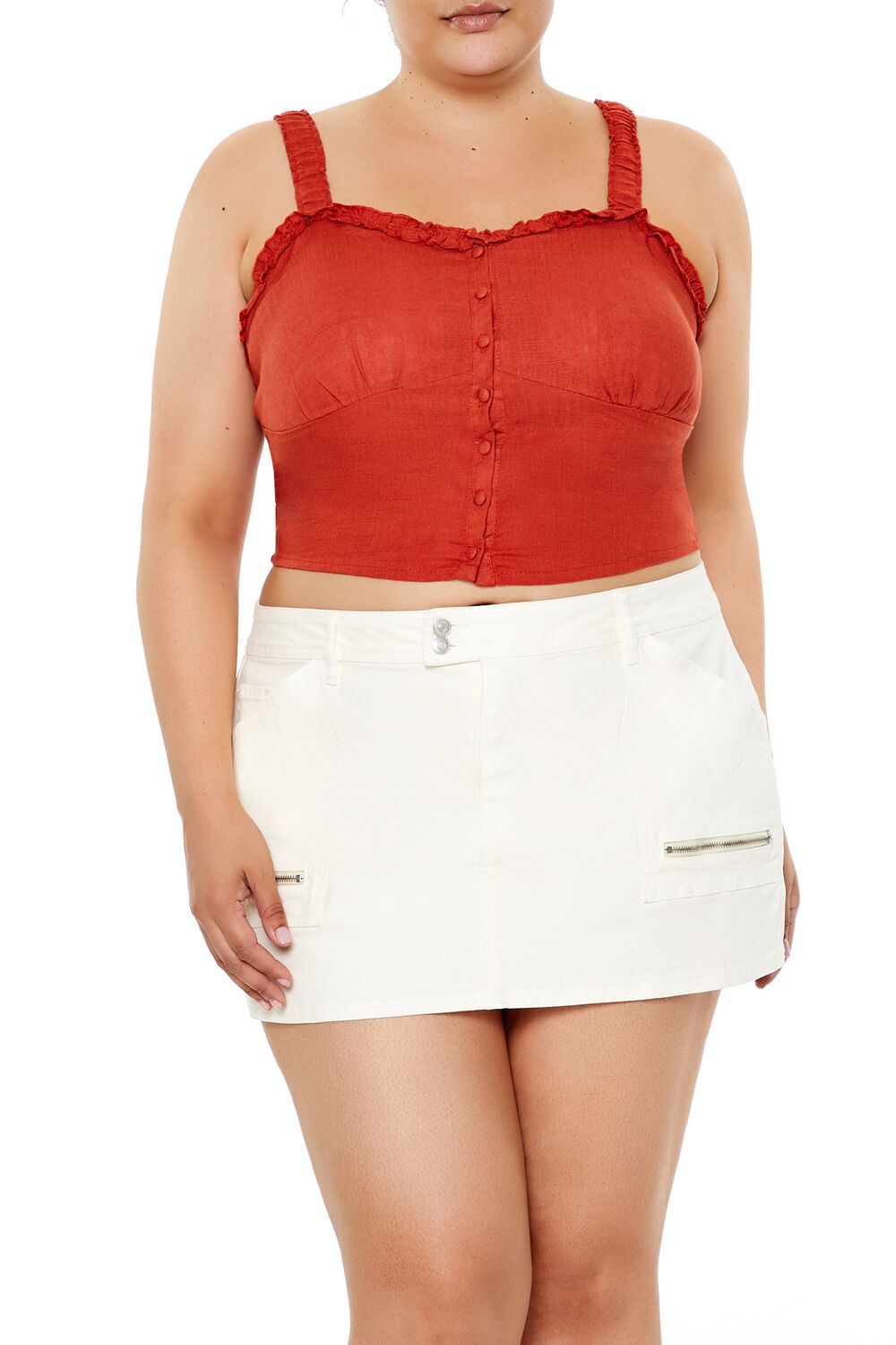  Forever 21 Plus Size Ruffle-Trim Crop Top - orange - Bonton