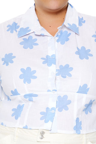 Plus Size Floral Print Cropped Shirt