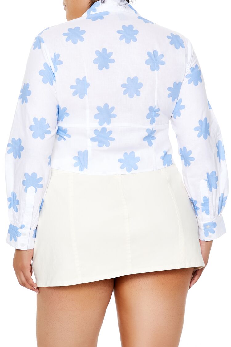  Forever 21 Plus Size Floral Print Cropped Shirt - white blue - Bonton