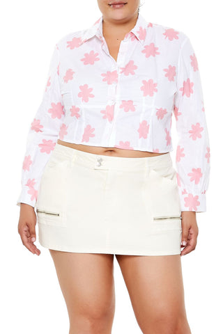 Plus Size Floral Print Cropped Shirt