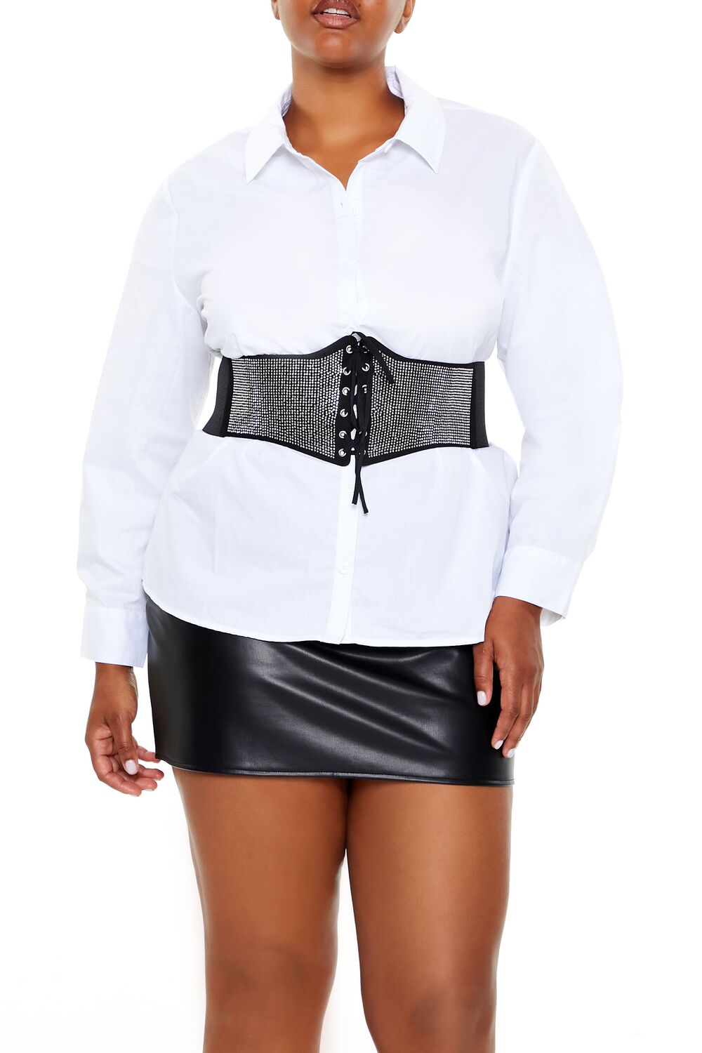  Forever 21 Plus Size Rhinestone Belt Shirt - white - Bonton