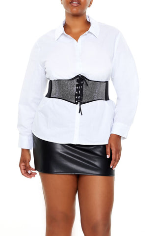 Plus Size Rhinestone Belt Shirt
