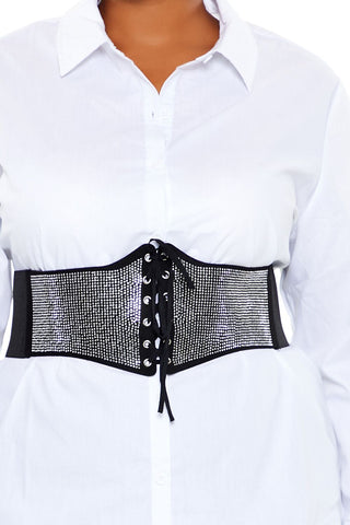 Plus Size Rhinestone Belt Shirt