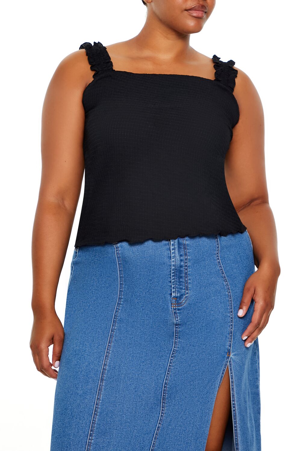  Forever 21 Plus Size Ruffle-Strap Tank Top - black - Bonton