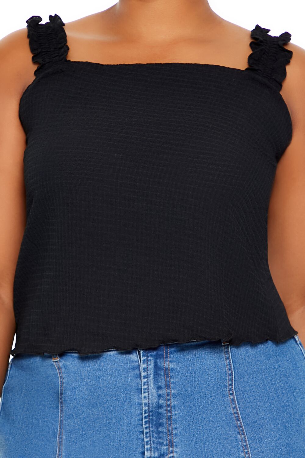  Forever 21 Plus Size Ruffle-Strap Tank Top - black - Bonton