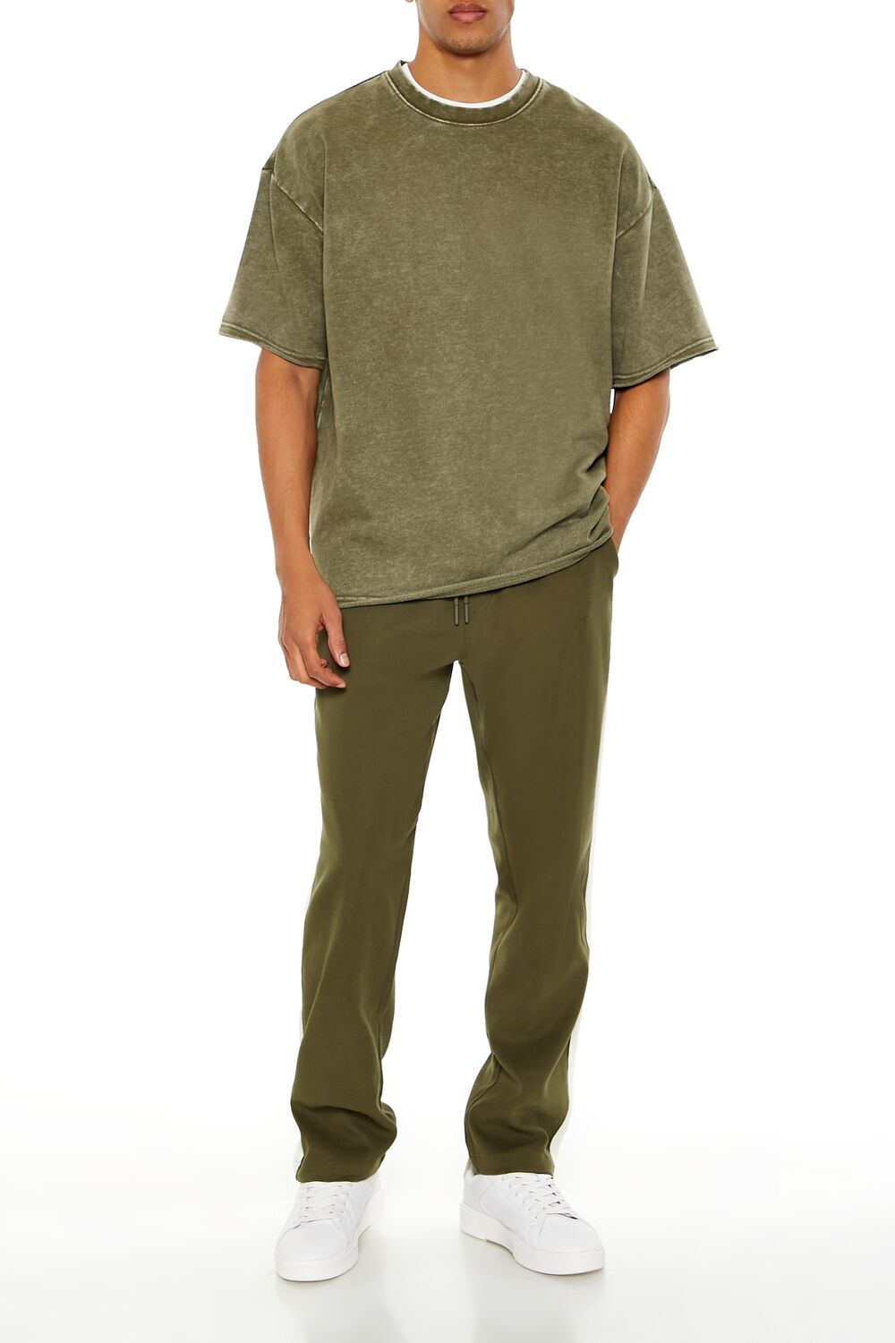  Forever 21 Striped Drawstring Pants - olive-cream - Bonton