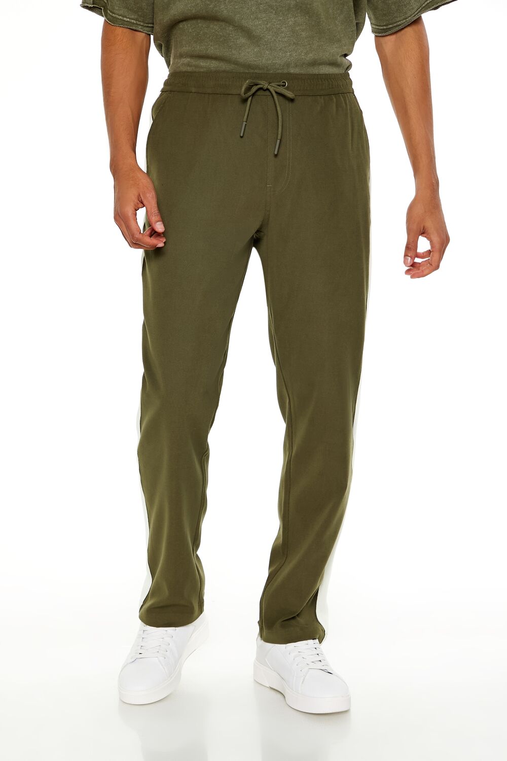  Forever 21 Striped Drawstring Pants - olive-cream - Bonton