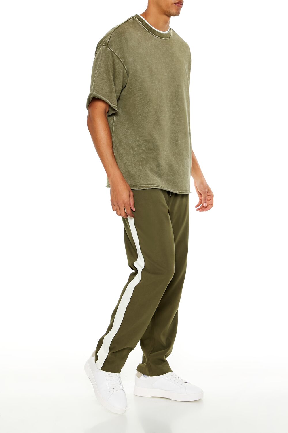  Forever 21 Striped Drawstring Pants - olive-cream - Bonton