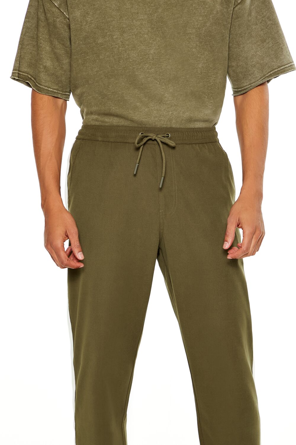  Forever 21 Striped Drawstring Pants - olive-cream - Bonton