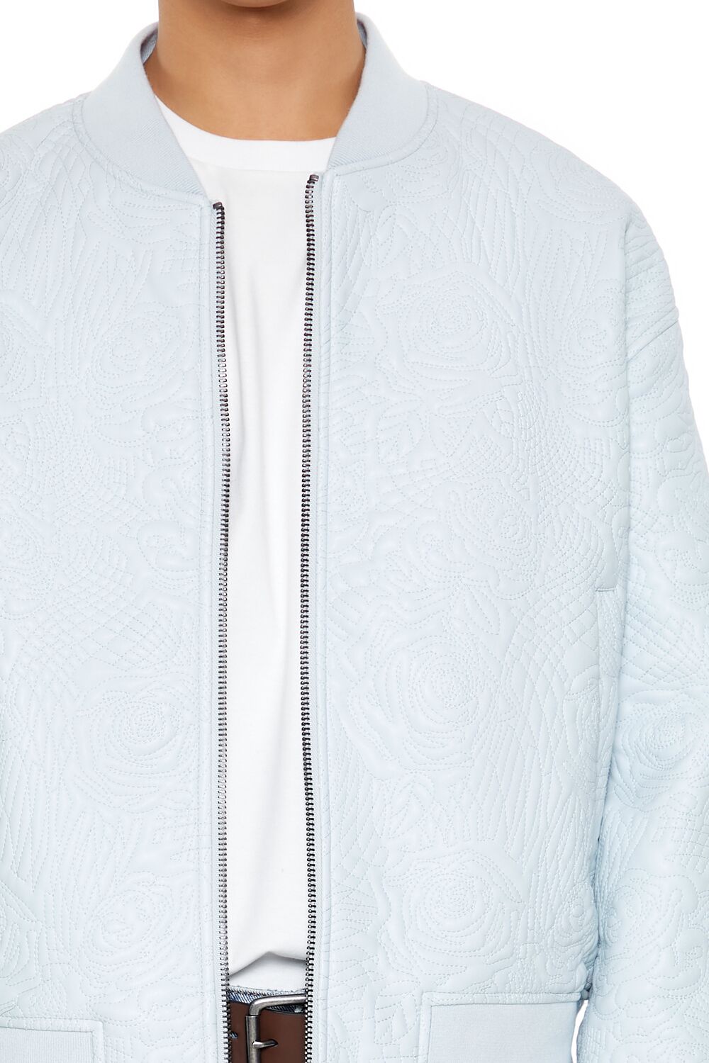  Forever 21 Embossed Rose Bomber Jacket - baby-blue-swatch - Bonton