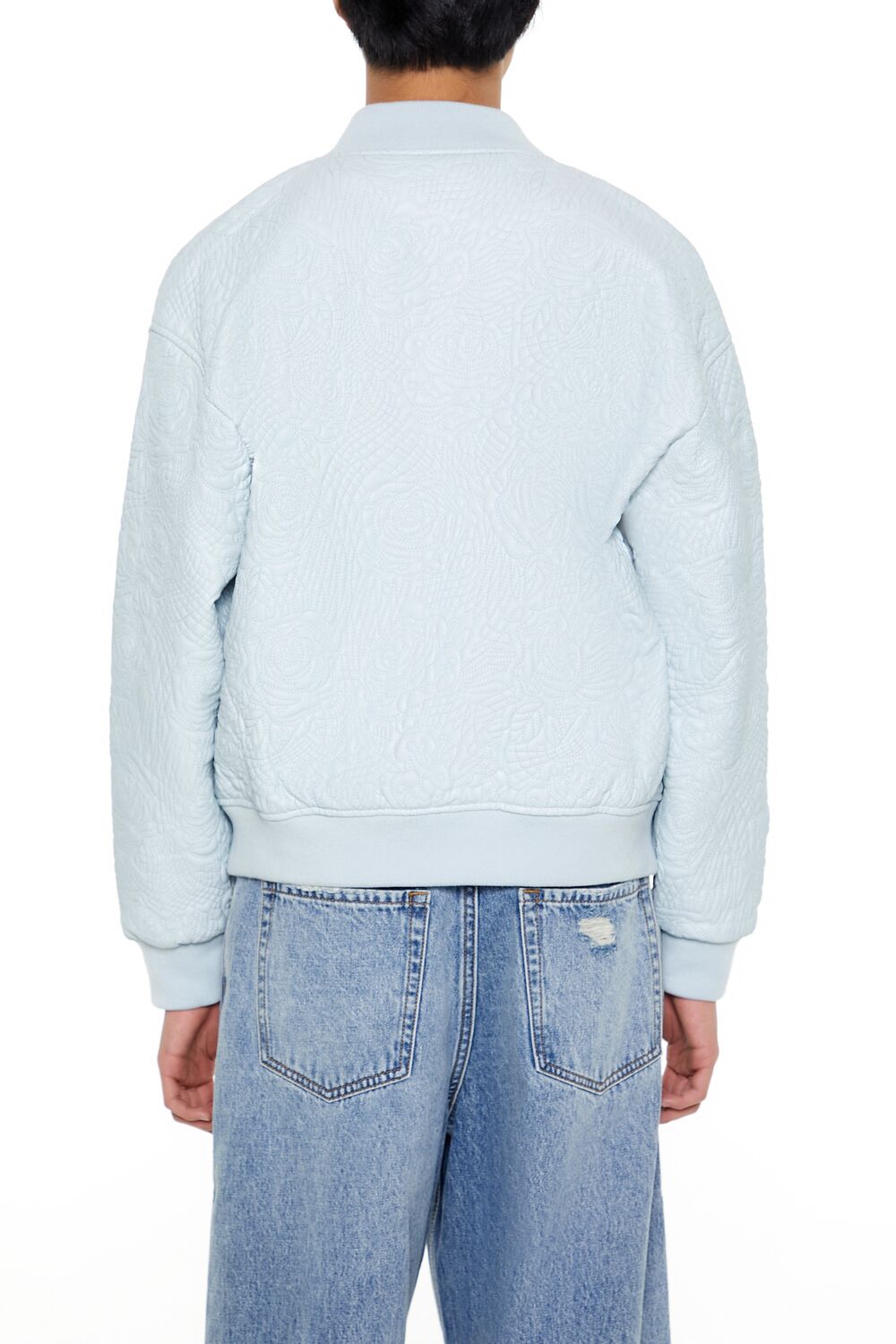  Forever 21 Embossed Rose Bomber Jacket - baby-blue-swatch - Bonton