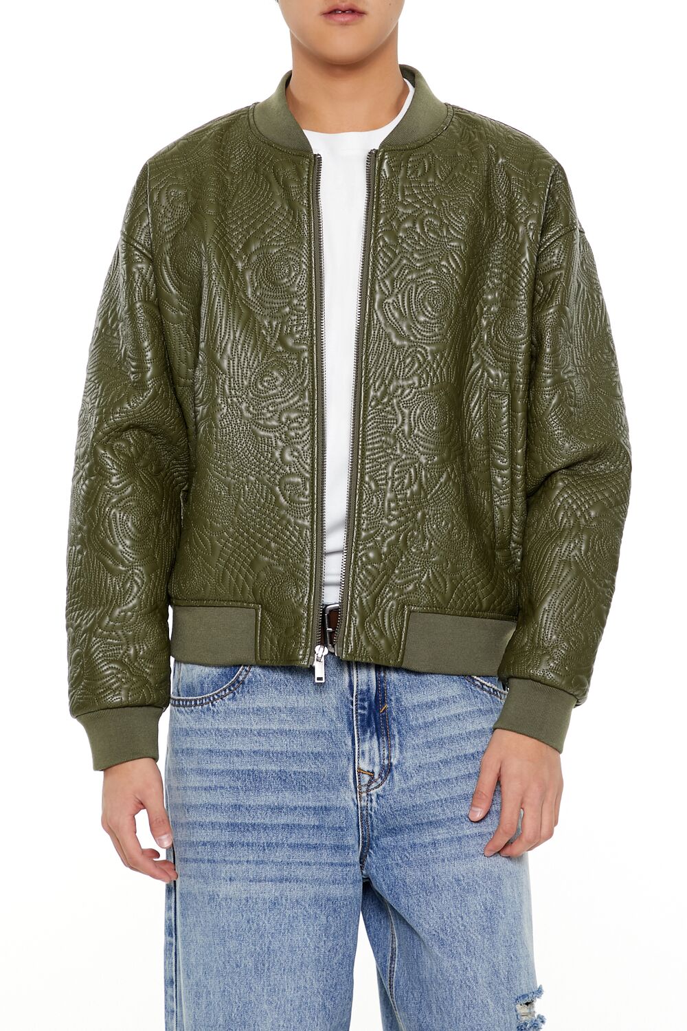  Forever 21 Embossed Rose Bomber Jacket - baby-blue-swatch - Bonton