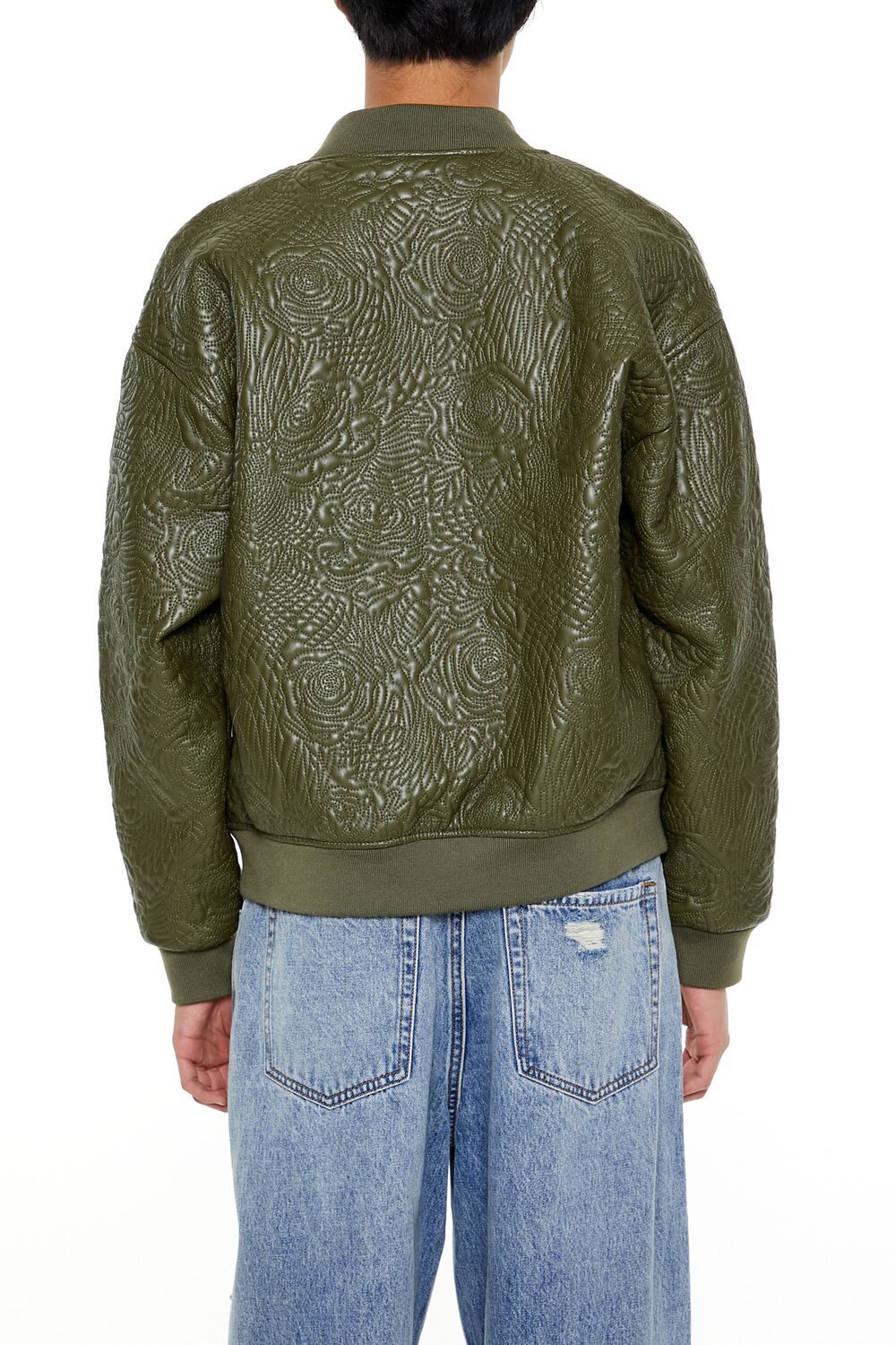  Forever 21 Embossed Rose Bomber Jacket - baby-blue-swatch - Bonton