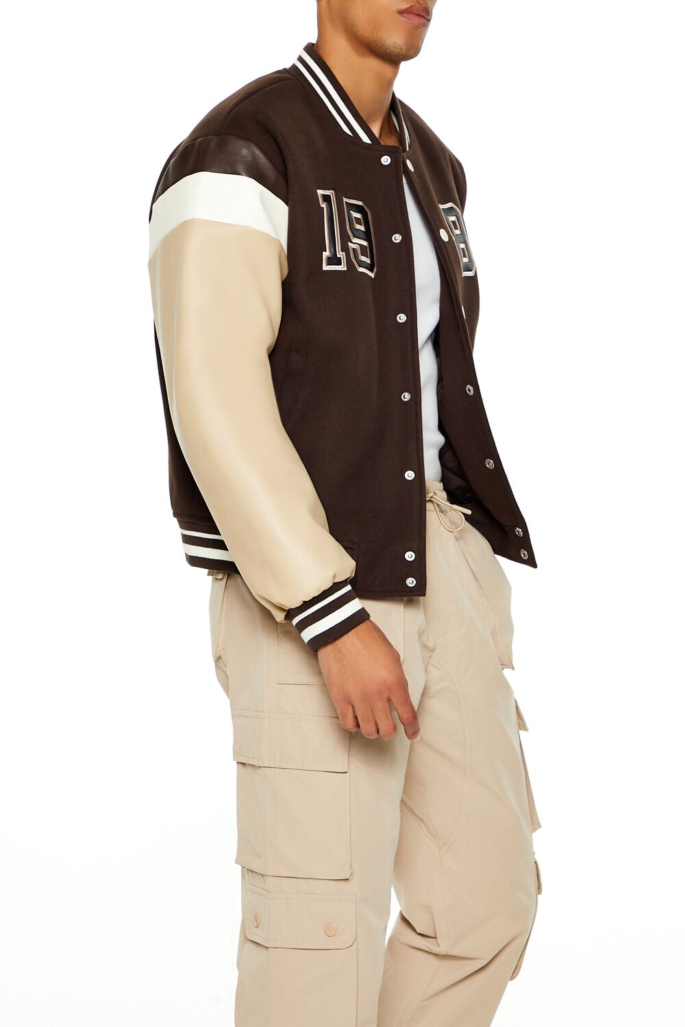  Forever 21 1984 Varsity Bomber Jacket - cocoa-multi - Bonton