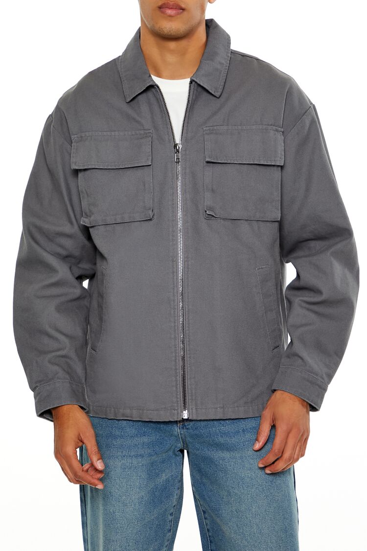  Forever 21 Drop-Sleeve Zip-Up Jacket - light-grey-swatch - Bonton