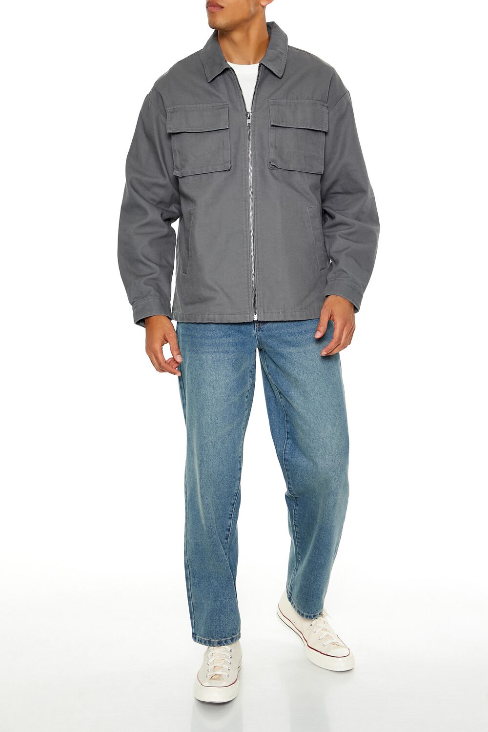  Forever 21 Drop-Sleeve Zip-Up Jacket - light-grey-swatch - Bonton