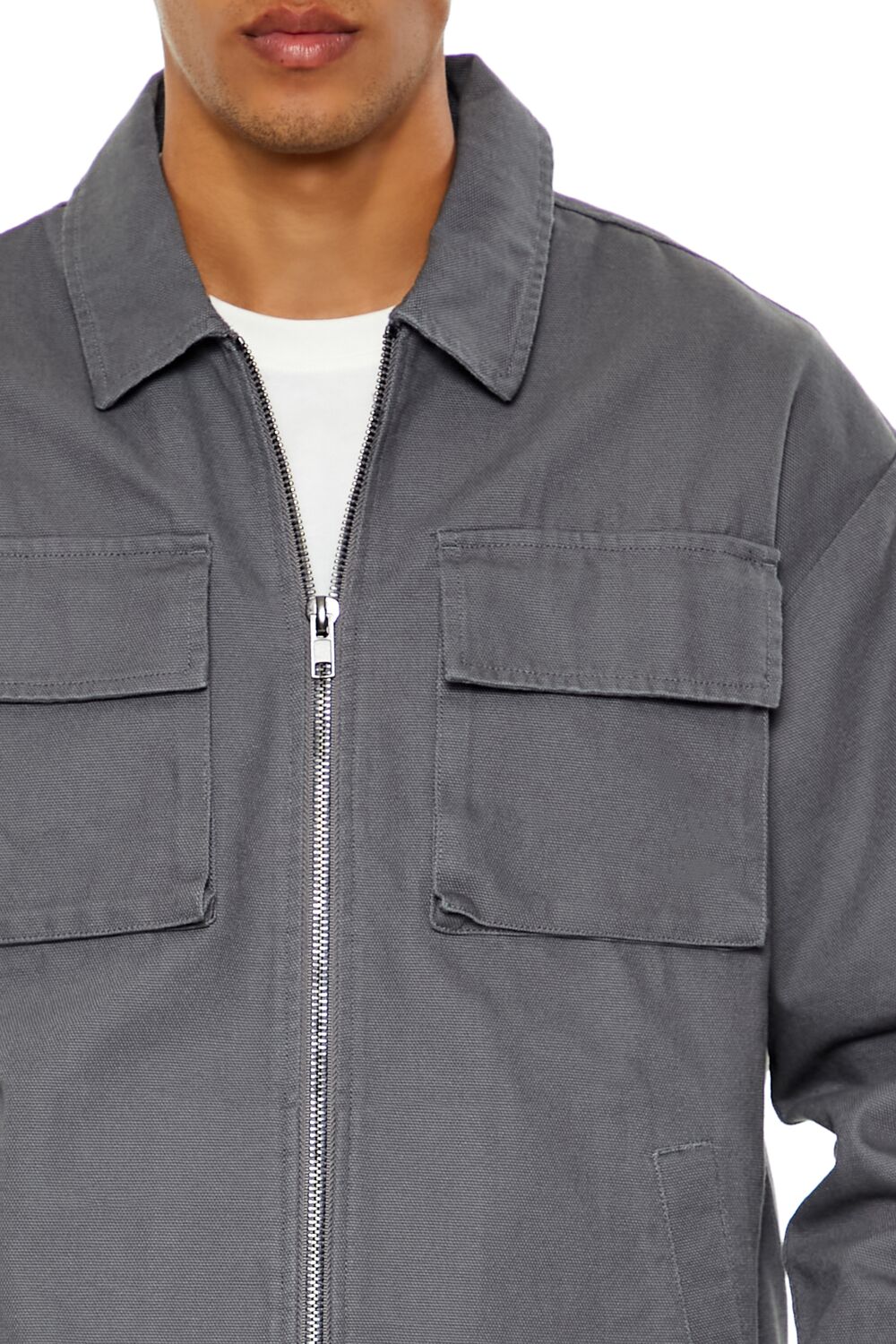  Forever 21 Drop-Sleeve Zip-Up Jacket - light-grey-swatch - Bonton