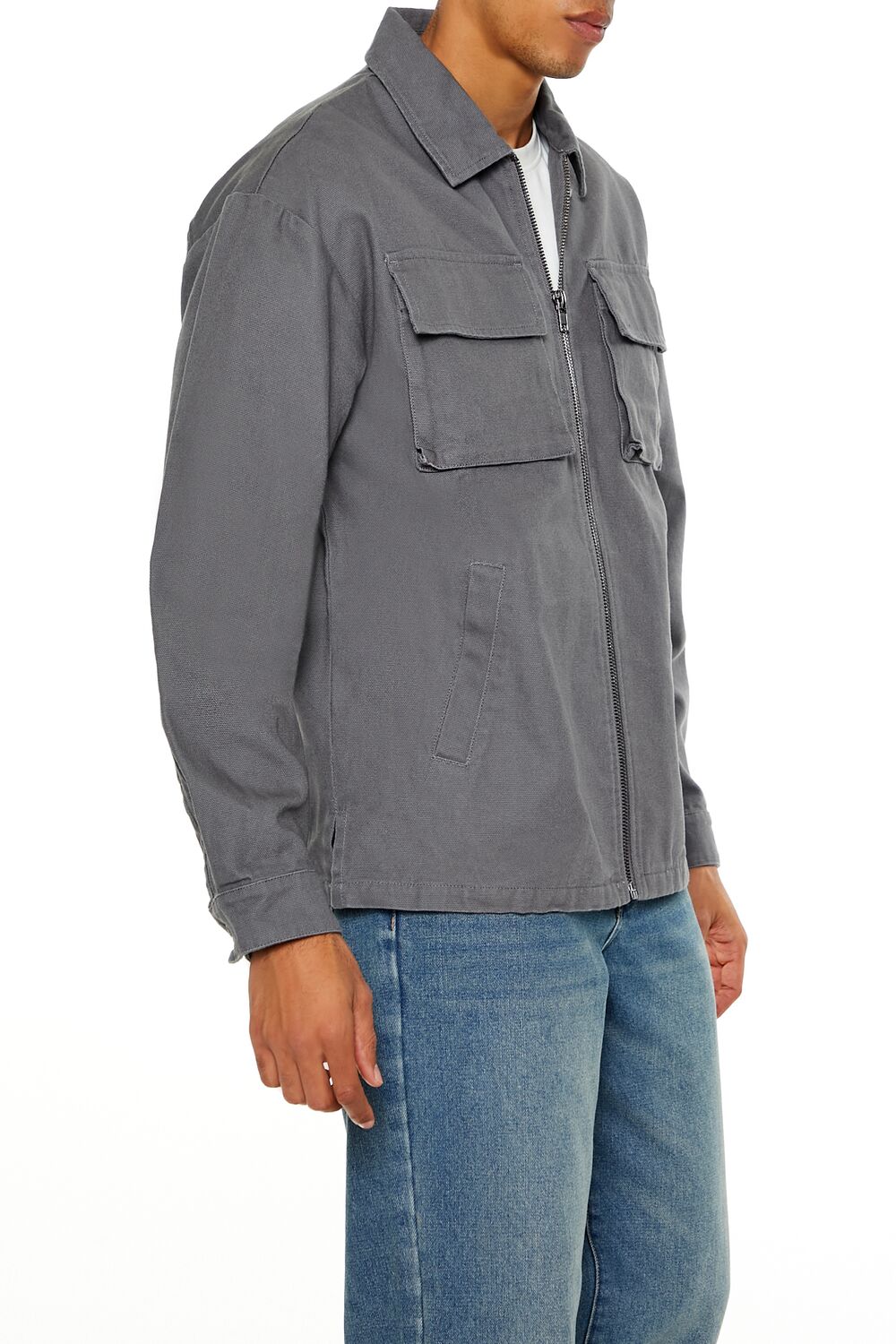  Forever 21 Drop-Sleeve Zip-Up Jacket - light-grey-swatch - Bonton