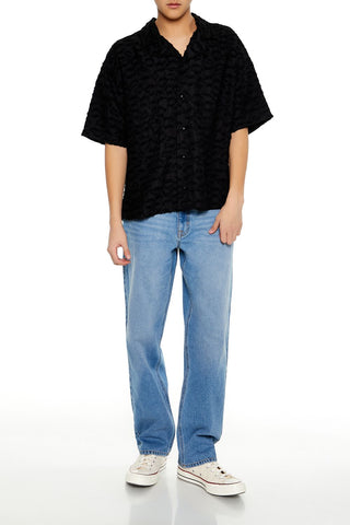 Frayed Jacquard Cuban Collar Shirt