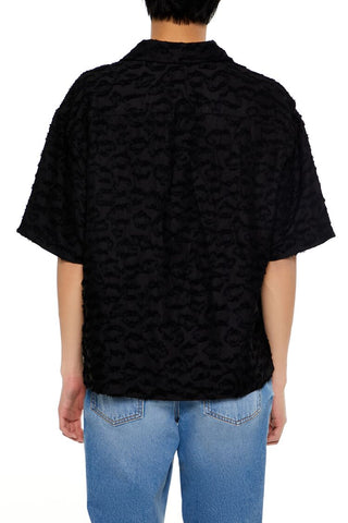 Frayed Jacquard Cuban Collar Shirt